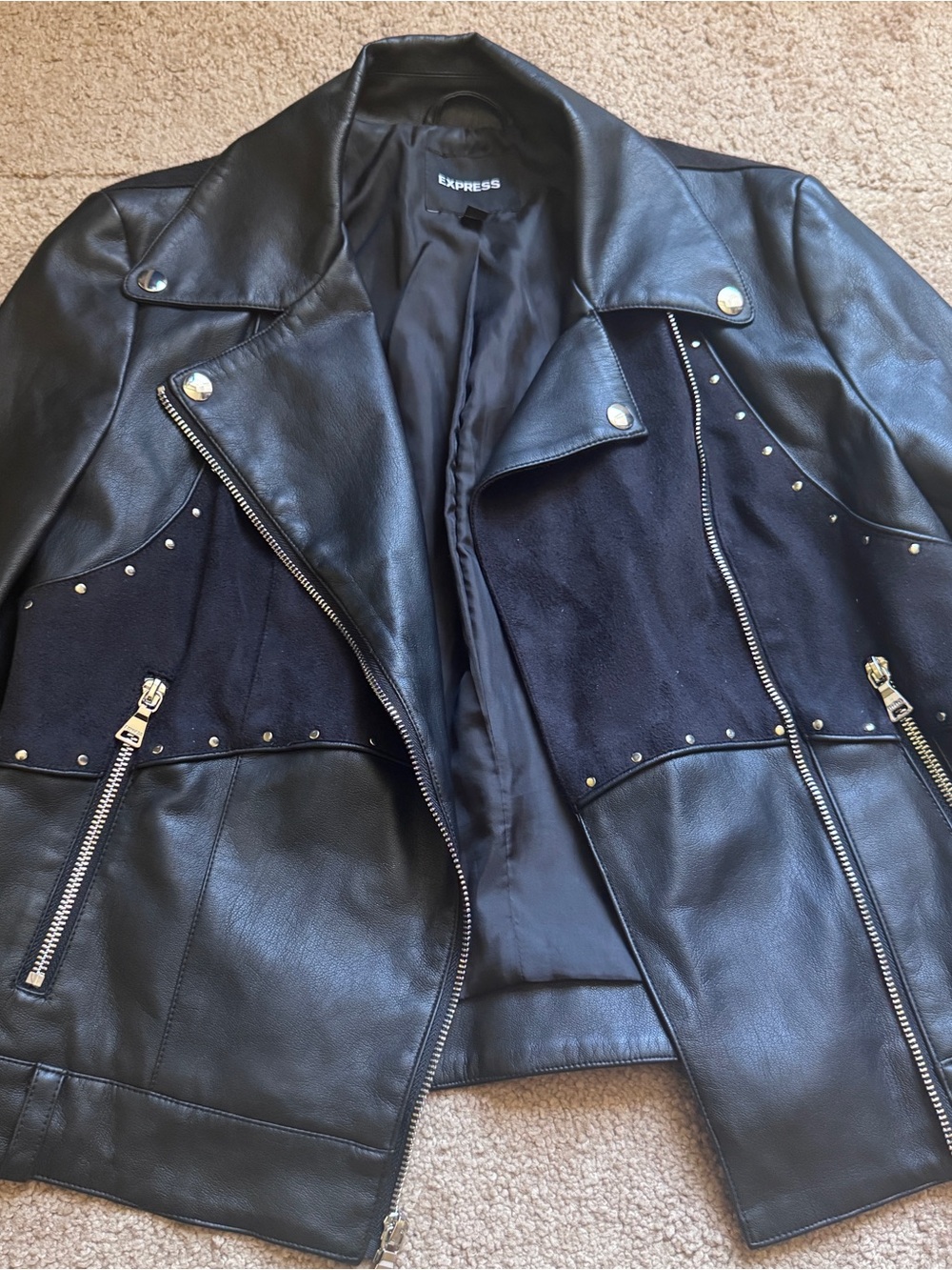 Express Women's Black Faux Leather & Suede Moto Jacket